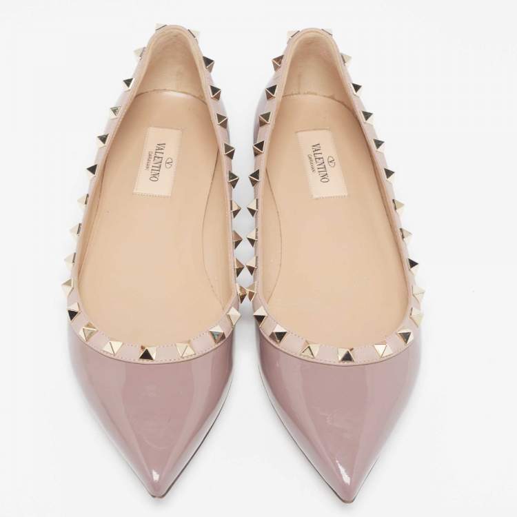 Pre Owned Valentino Pink Patent Leather Rockstud Ballet Flats Size 38