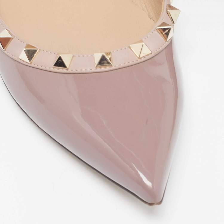 Pre Owned Valentino Pink Patent Leather Rockstud Ballet Flats Size 38