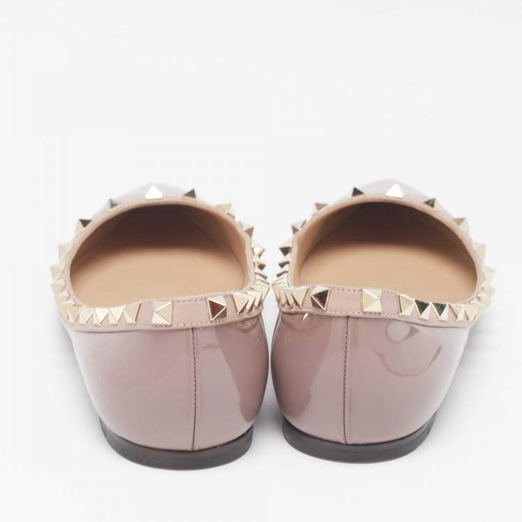 Pre Owned Valentino Pink Patent Leather Rockstud Ballet Flats Size 38