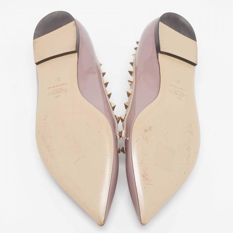 Pre Owned Valentino Pink Patent Leather Rockstud Ballet Flats Size 38