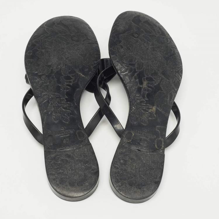 Pre Owned Valentino Black Jelly Thong Flats Size 40
