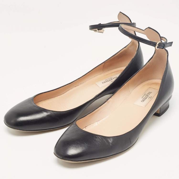 Pre Owned Valentino Black Leather Tango Ballet Flats Size 38