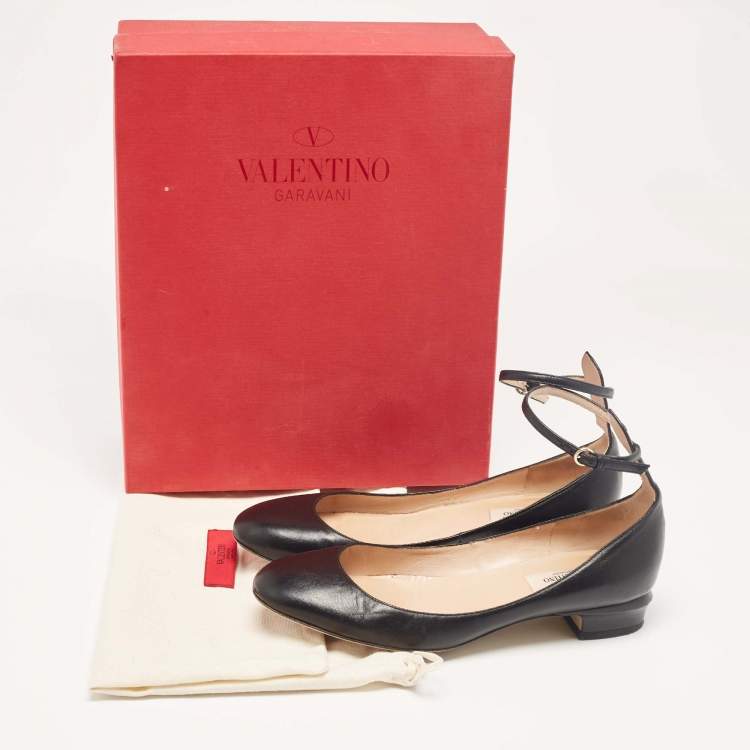 Pre Owned Valentino Black Leather Tango Ballet Flats Size 38