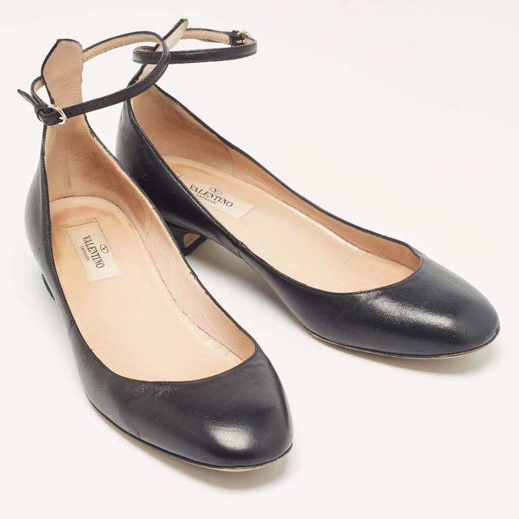 Pre Owned Valentino Black Leather Tango Ballet Flats Size 38