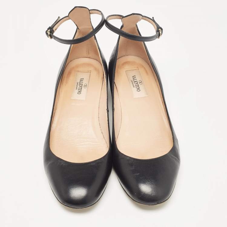 Pre Owned Valentino Black Leather Tango Ballet Flats Size 38