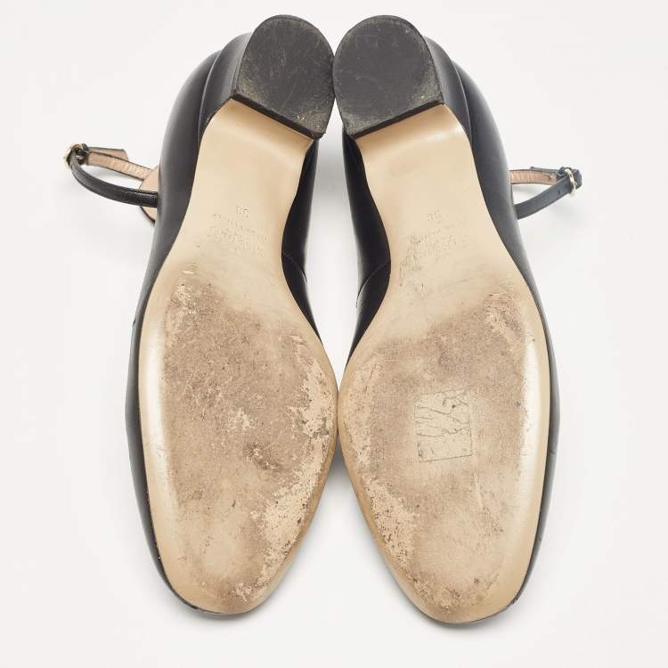 Pre Owned Valentino Black Leather Tango Ballet Flats Size 38