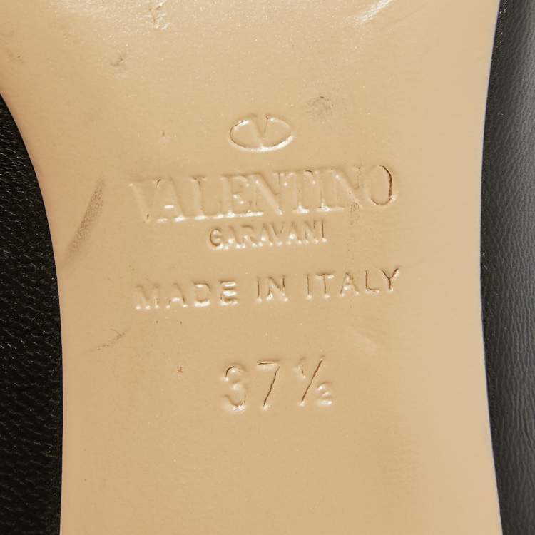 Pre Owned Valentino Black Leather Block Heel Pumps Size 37.5