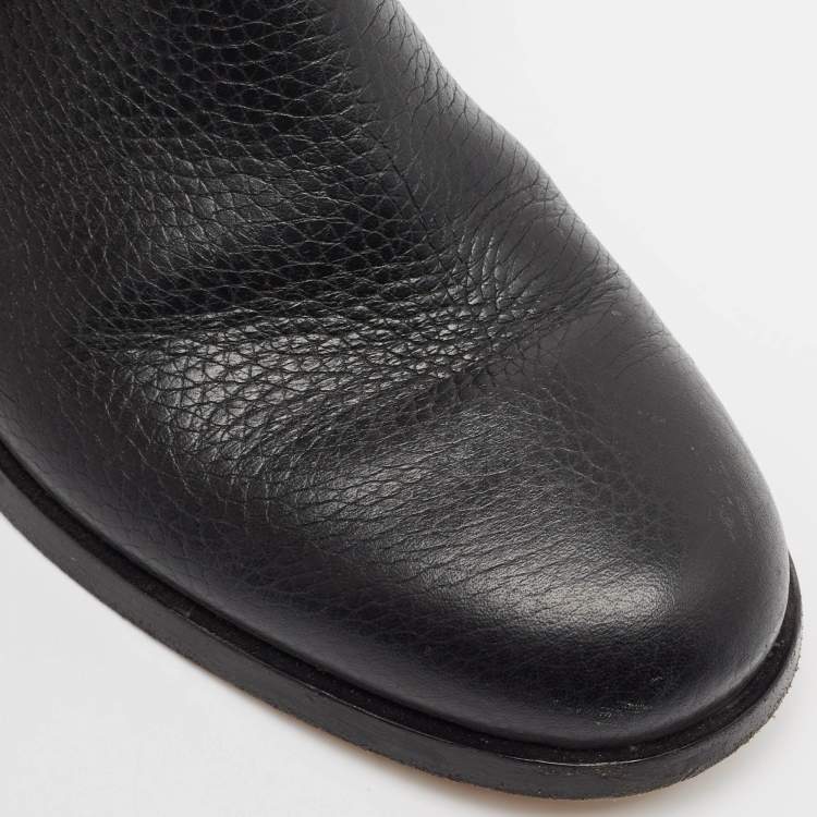 Pre Owned Valentino Black Leather Rockstud Ankle Length Boots Size 37