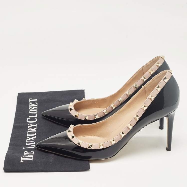 Pre Owned Valentino Black Patent Leather Rockstud Pumps Size 41