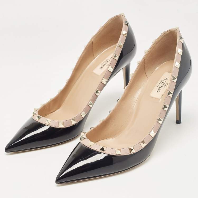 Pre Owned Valentino Black Patent Leather Rockstud Pumps Size 41