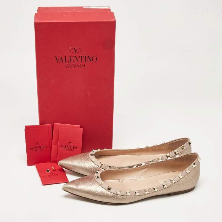 Pre Owned Valentino Metallic Leather Rockstud Ballet Flats Size 39