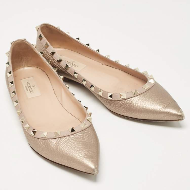 Pre Owned Valentino Metallic Leather Rockstud Ballet Flats Size 39