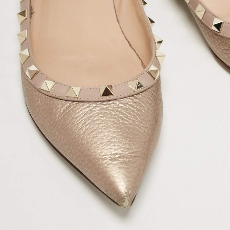 Pre Owned Valentino Metallic Leather Rockstud Ballet Flats Size 39
