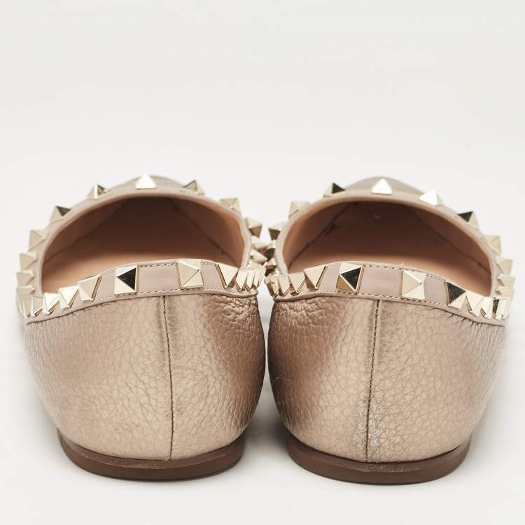 Pre Owned Valentino Metallic Leather Rockstud Ballet Flats Size 39