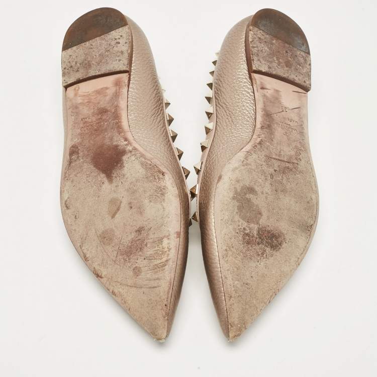 Pre Owned Valentino Metallic Leather Rockstud Ballet Flats Size 39