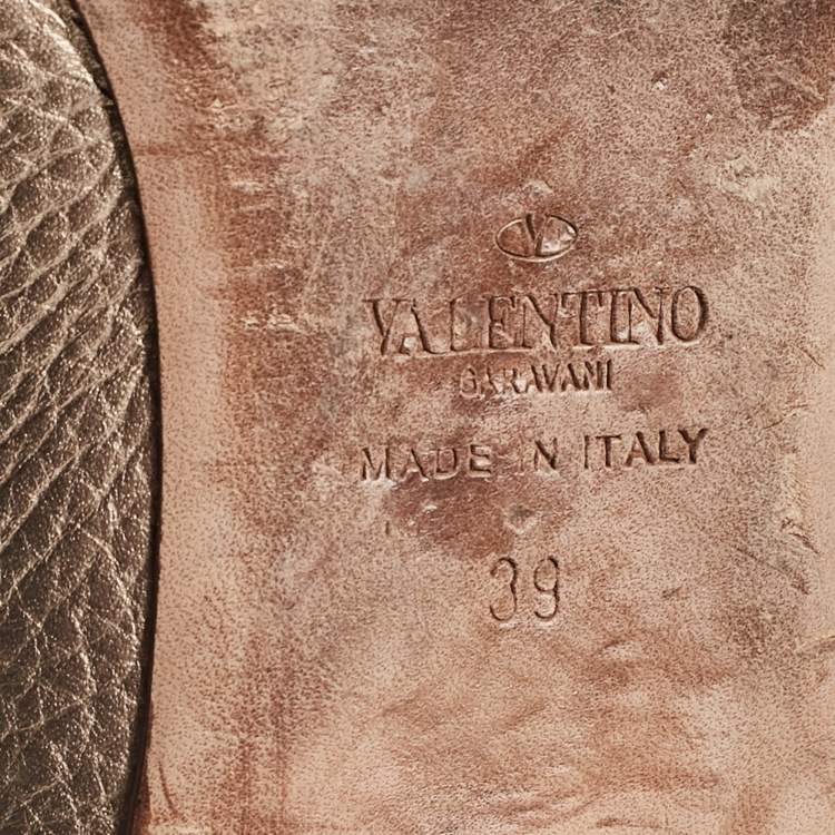 Pre Owned Valentino Metallic Leather Rockstud Ballet Flats Size 39