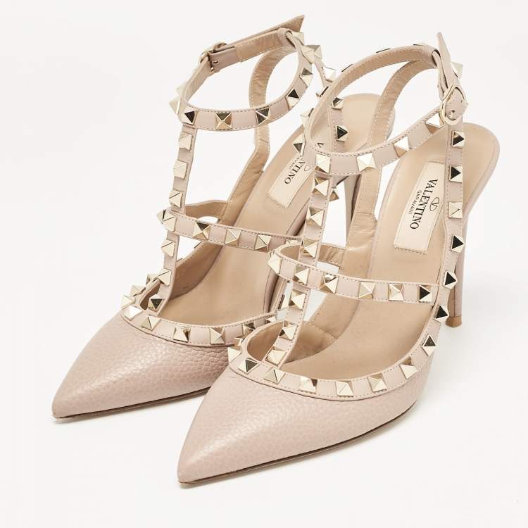 Pre Owned Valentino Dusty Pink Leather Rockstud Ankle Strap Pumps Size 37