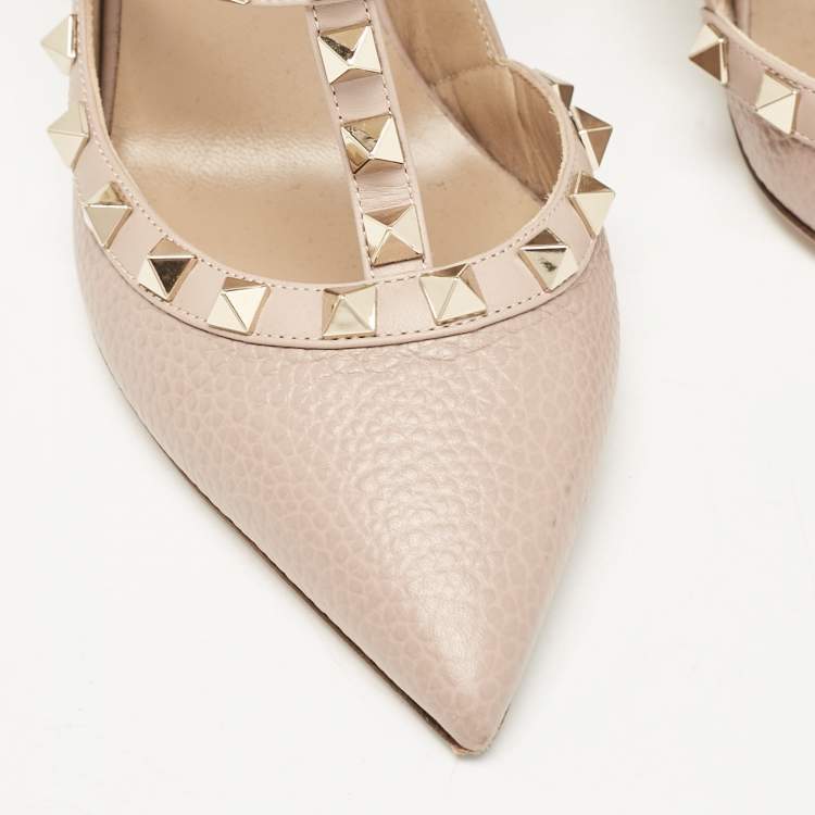 Pre Owned Valentino Dusty Pink Leather Rockstud Ankle Strap Pumps Size 37