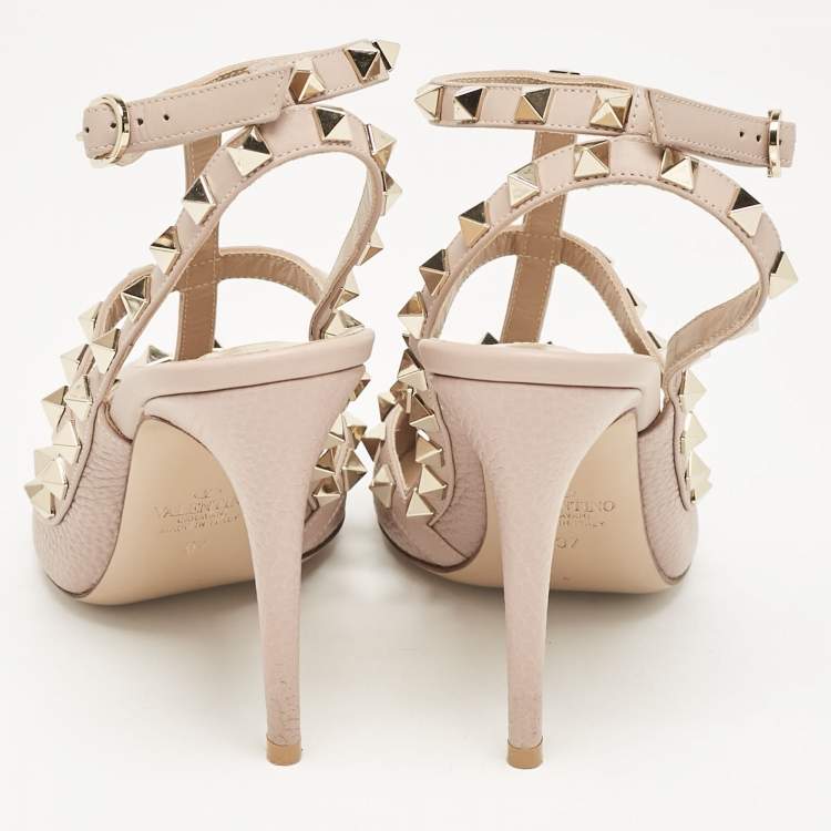 Pre Owned Valentino Dusty Pink Leather Rockstud Ankle Strap Pumps Size 37