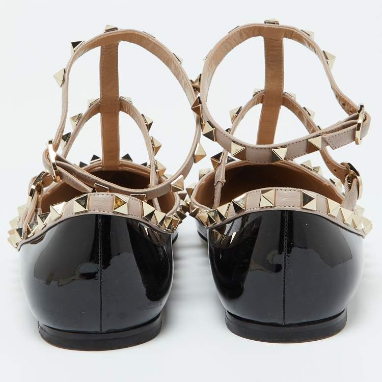 مملوكة مسبقًا Valentino Black Leather and Patent Leather Rockstud Ballet Flats 40