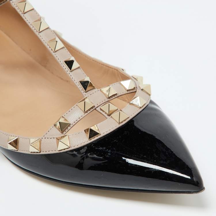 مملوكة مسبقًا Valentino Black Leather and Patent Leather Rockstud Ballet Flats 40