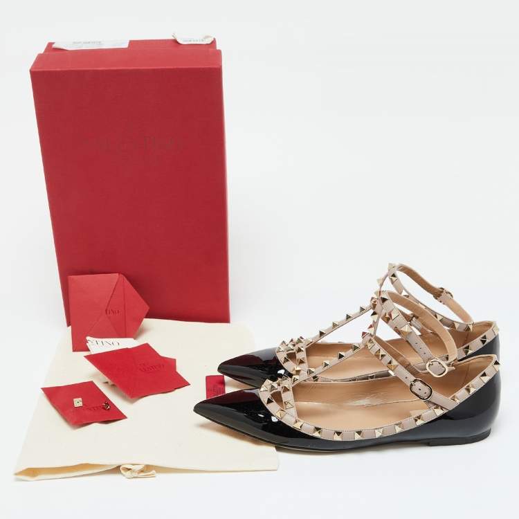 مملوكة مسبقًا Valentino Black Leather and Patent Leather Rockstud Ballet Flats 40