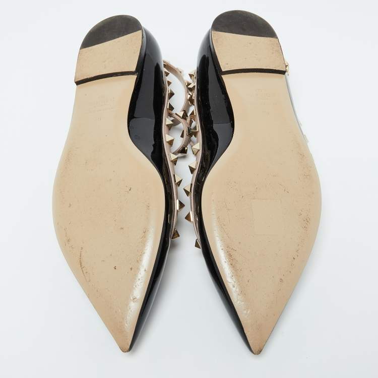 مملوكة مسبقًا Valentino Black Leather and Patent Leather Rockstud Ballet Flats 40