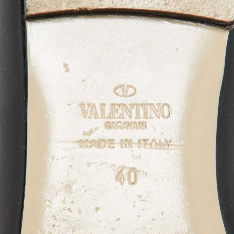 مملوكة مسبقًا Valentino Black Leather and Patent Leather Rockstud Ballet Flats 40