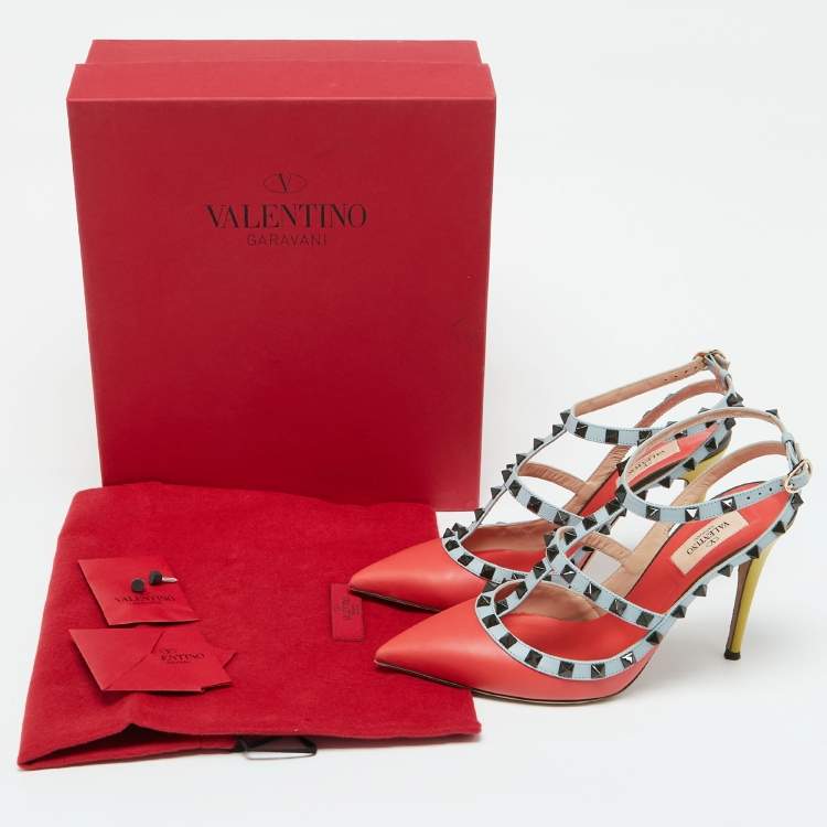 Pre Owned Valentino Multicolor Leather Rockstud Ankle Strap Pumps Size 39