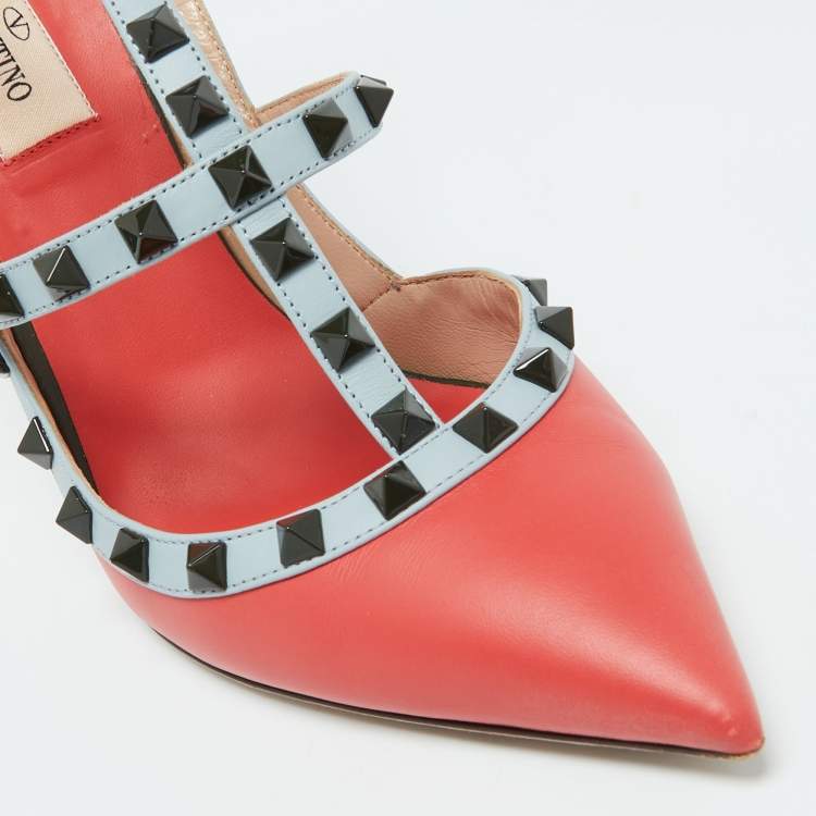 Pre Owned Valentino Multicolor Leather Rockstud Ankle Strap Pumps Size 39