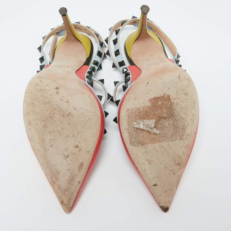 Pre Owned Valentino Multicolor Leather Rockstud Ankle Strap Pumps Size 39