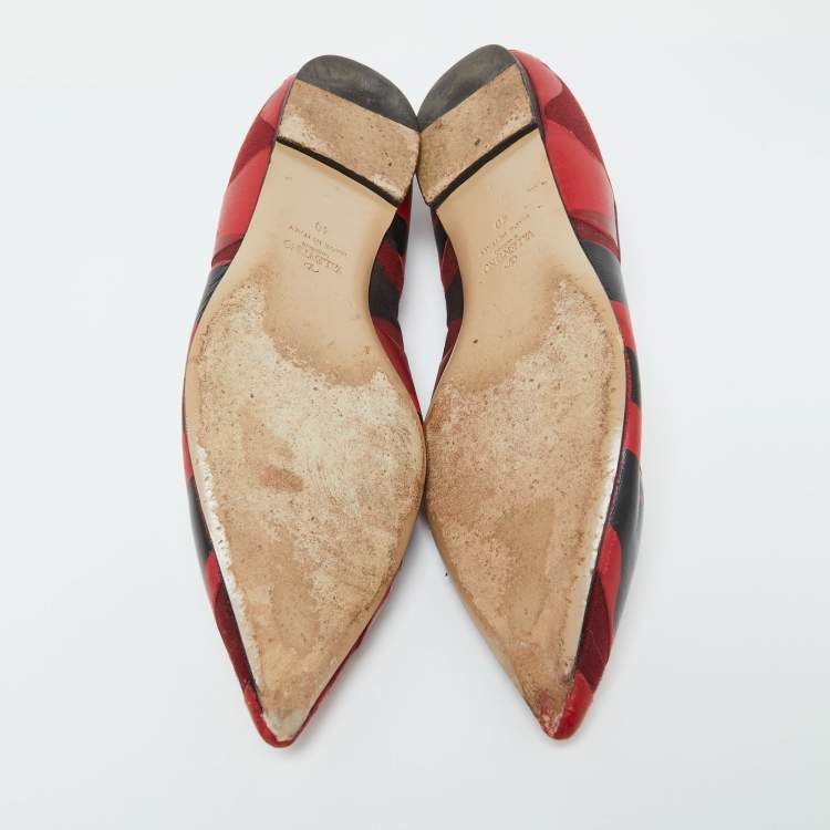 Pre Owned Valentino Bicolor Camouflage Canvas and Leather Ballet Flats Size 40
