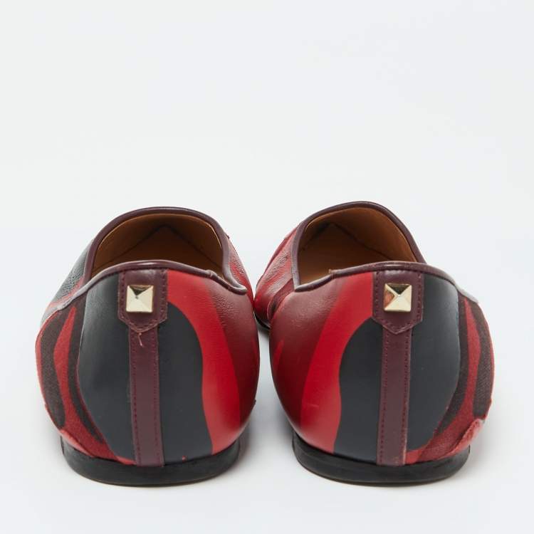 Pre Owned Valentino Bicolor Camouflage Canvas and Leather Ballet Flats Size 40