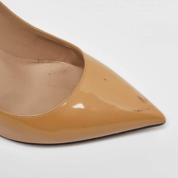 Pre Owned Valentino Beige/Black Leather and Patent Bow Pointed Toe Pumps Size 38.5