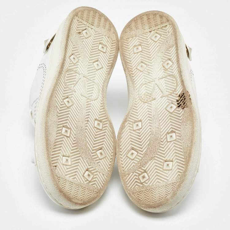 Pre Owned Valentino White Leather and Feather Backnet Sneakers Size 35.5