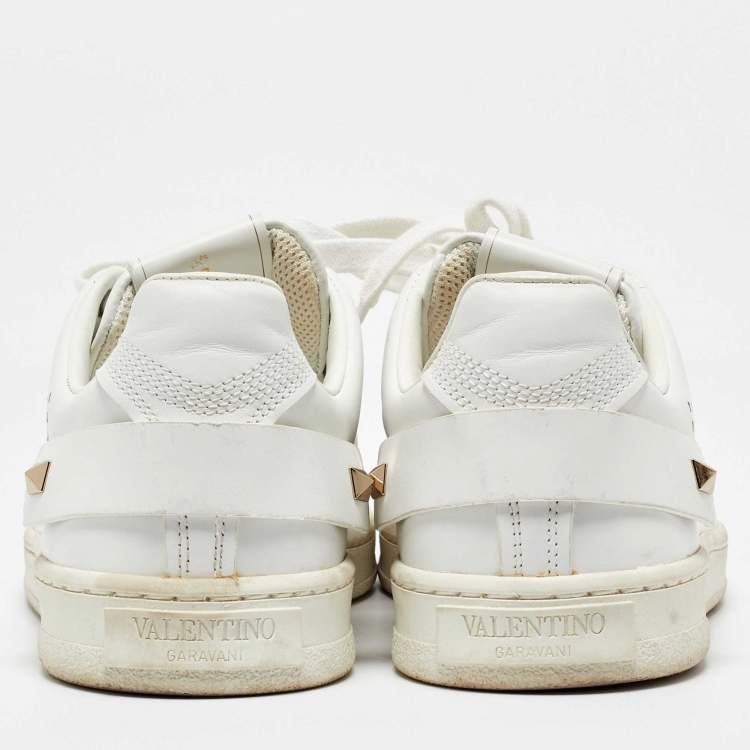 Pre Owned Valentino White Leather and Feather Backnet Sneakers Size 35.5