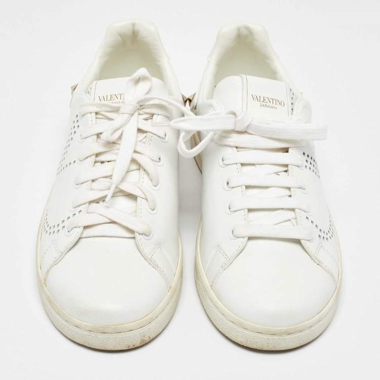 Pre Owned Valentino White Leather and Feather Backnet Sneakers Size 35.5