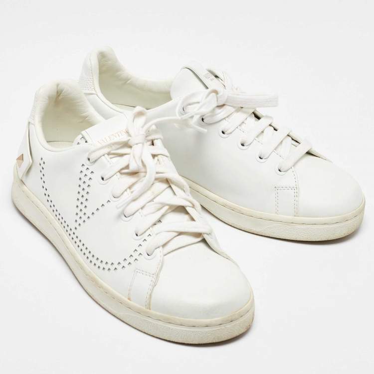 Pre Owned Valentino White Leather and Feather Backnet Sneakers Size 35.5