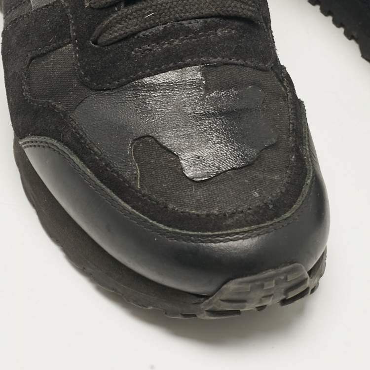Pre Owned Valentino Black Leather and Suede Rockrunner Low Top Sneakers Size 36