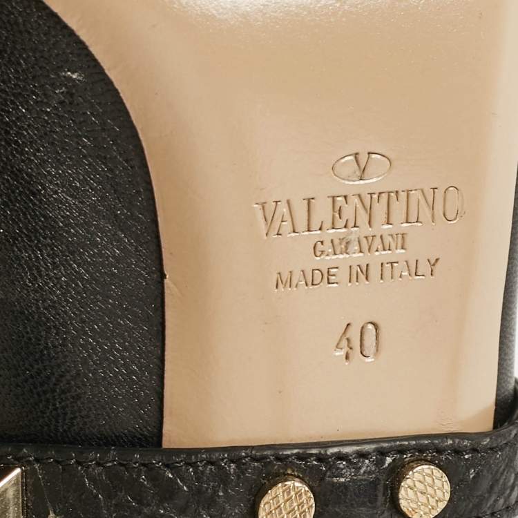 مملوكة مسبقًا Valentino Black Leather Rockstud Wrap Pumps Size 40
