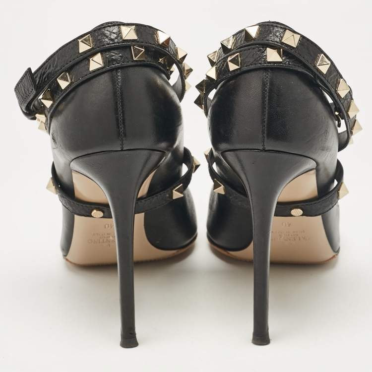 مملوكة مسبقًا Valentino Black Leather Rockstud Wrap Pumps Size 40