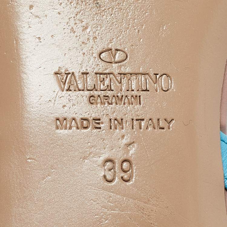 Pre Owned Valentino Blue Leather Rockstud Flat Sandals Size 39