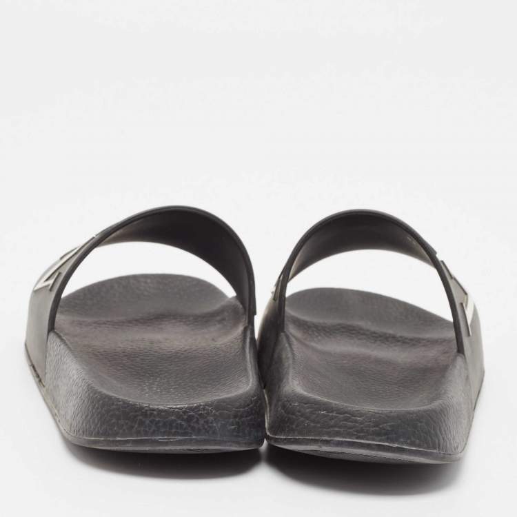 Pre Owned Valentino Black Rubber VLTN Flat Slides Size 38