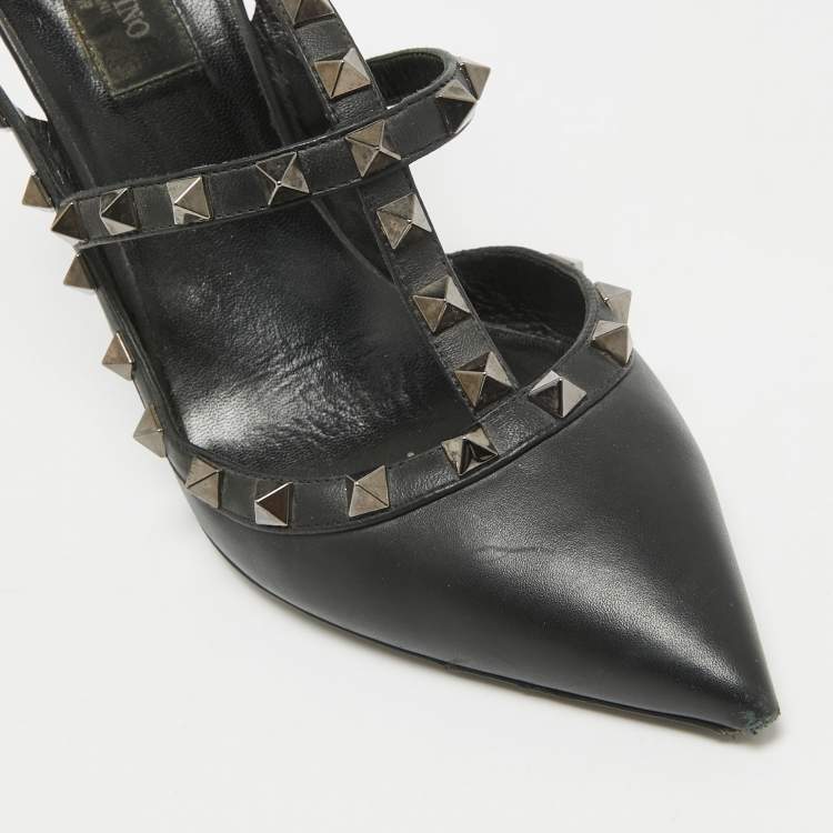 Pre Owned Valentino Black Leather Rockstud Pumps Size 39