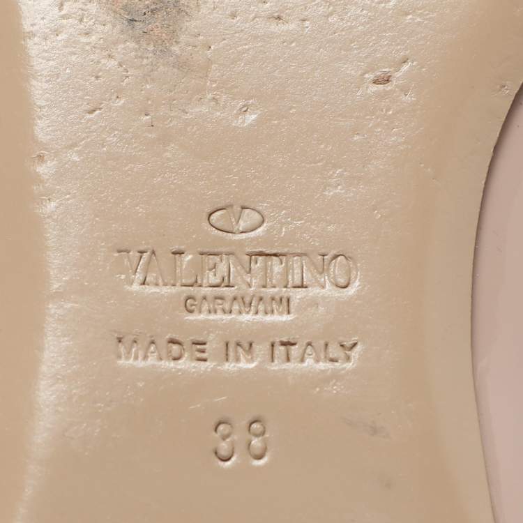 Pre Owned Valentino Beige Patent Leather Rockstud Ballet Flats Size 38