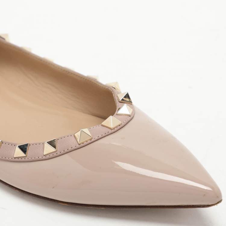 Pre Owned Valentino Beige Patent Leather Rockstud Ballet Flats Size 38