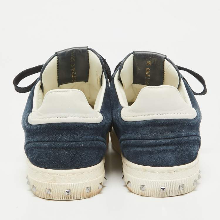 Pre Owned Valentino Navy Blue/White Suede and Leather Flycrew Sneakers Size 38.5