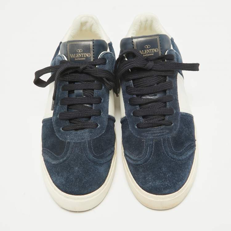 Pre Owned Valentino Navy Blue/White Suede and Leather Flycrew Sneakers Size 38.5