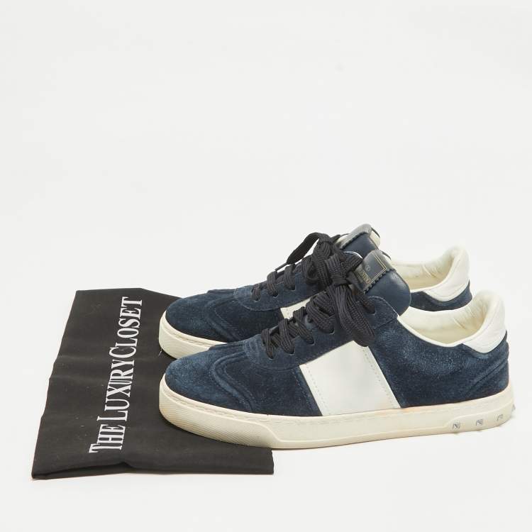 Pre Owned Valentino Navy Blue/White Suede and Leather Flycrew Sneakers Size 38.5