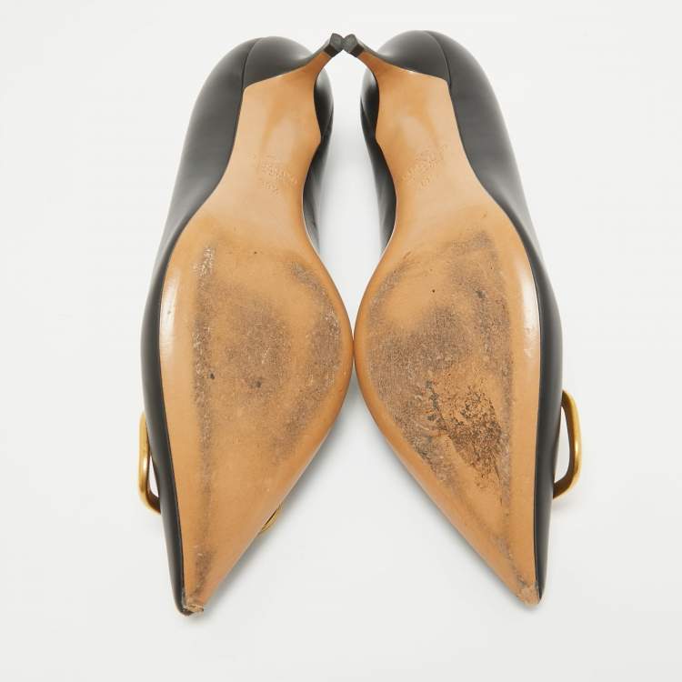 Pre Owned Valentino Black Leather VLogo Pumps Size 39.5